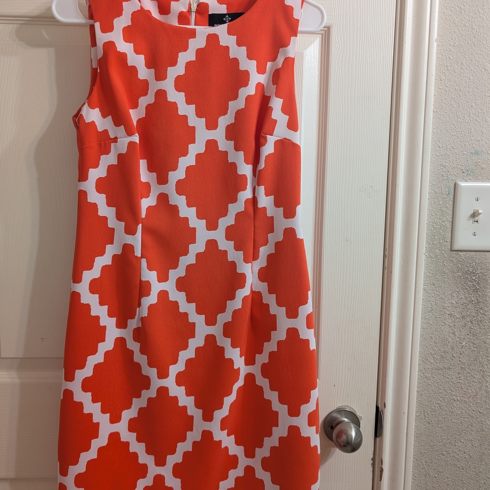 Ronni Nicole Orange and White Geometric Mini Dress